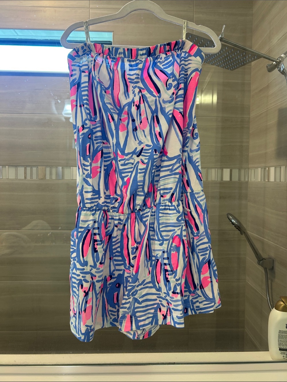 Lilly Pulitzer Blue and Pink Printed Strapless Romper